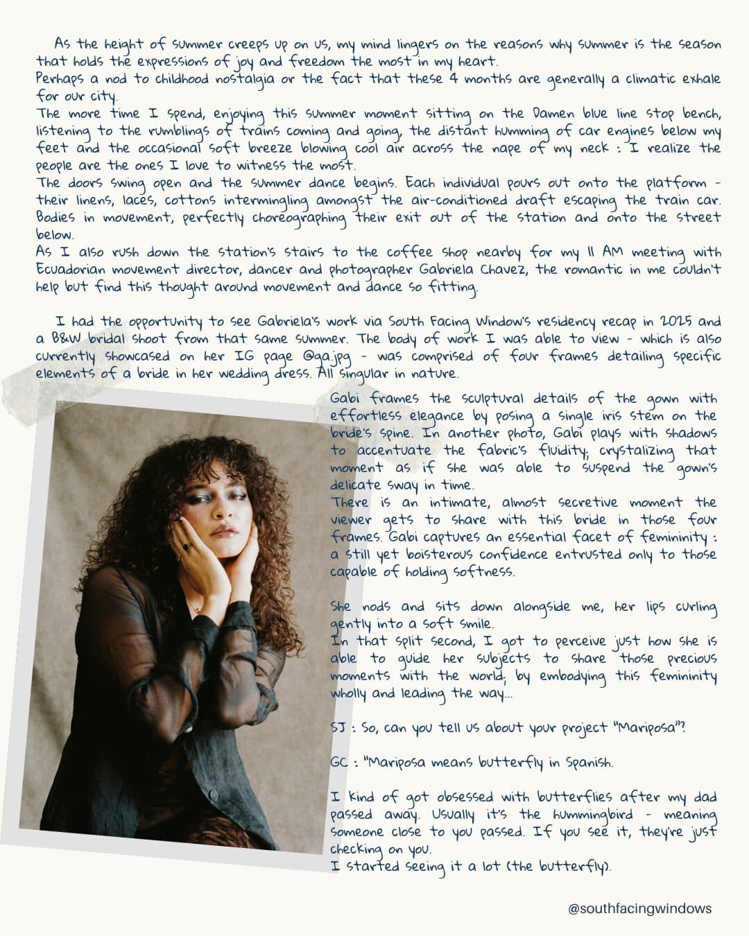 Page three of the Wrapping Summer 2026 SFW newsletter, artist interview